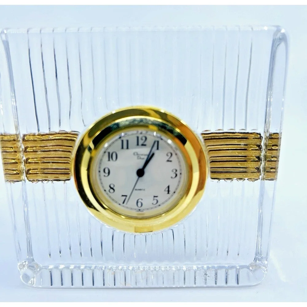 VTG Christian Dior Crystal Block Rubbed And Gold Tone Desk Clock
